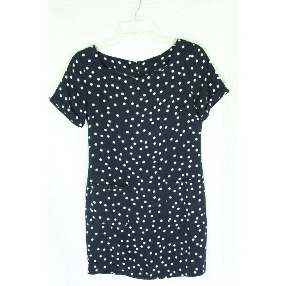Womens Dress Polka-Dress Dress Navy Blue White XS XXS